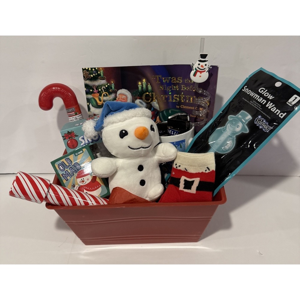Kids Christmas Gift Basket Toy Candy Plush Socks Book Cocoa Gift Ready